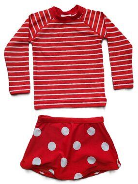 Hanna Andersson Sunblock Rash Guard and Swim Skirt Tangy Red Girls Size 3